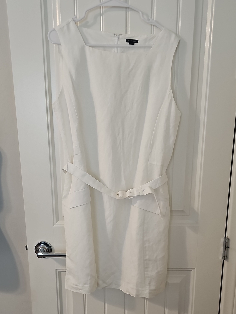Ann Taylor Classic White Linen Belted Sheath Dress